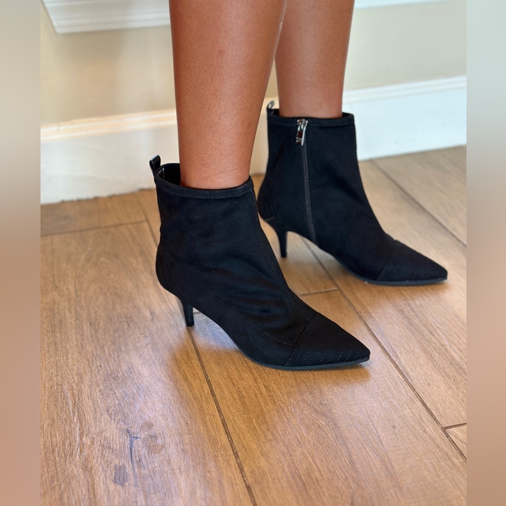 Brand new in the box. Adrianna Papell, Helene black micro suede ankle boots.